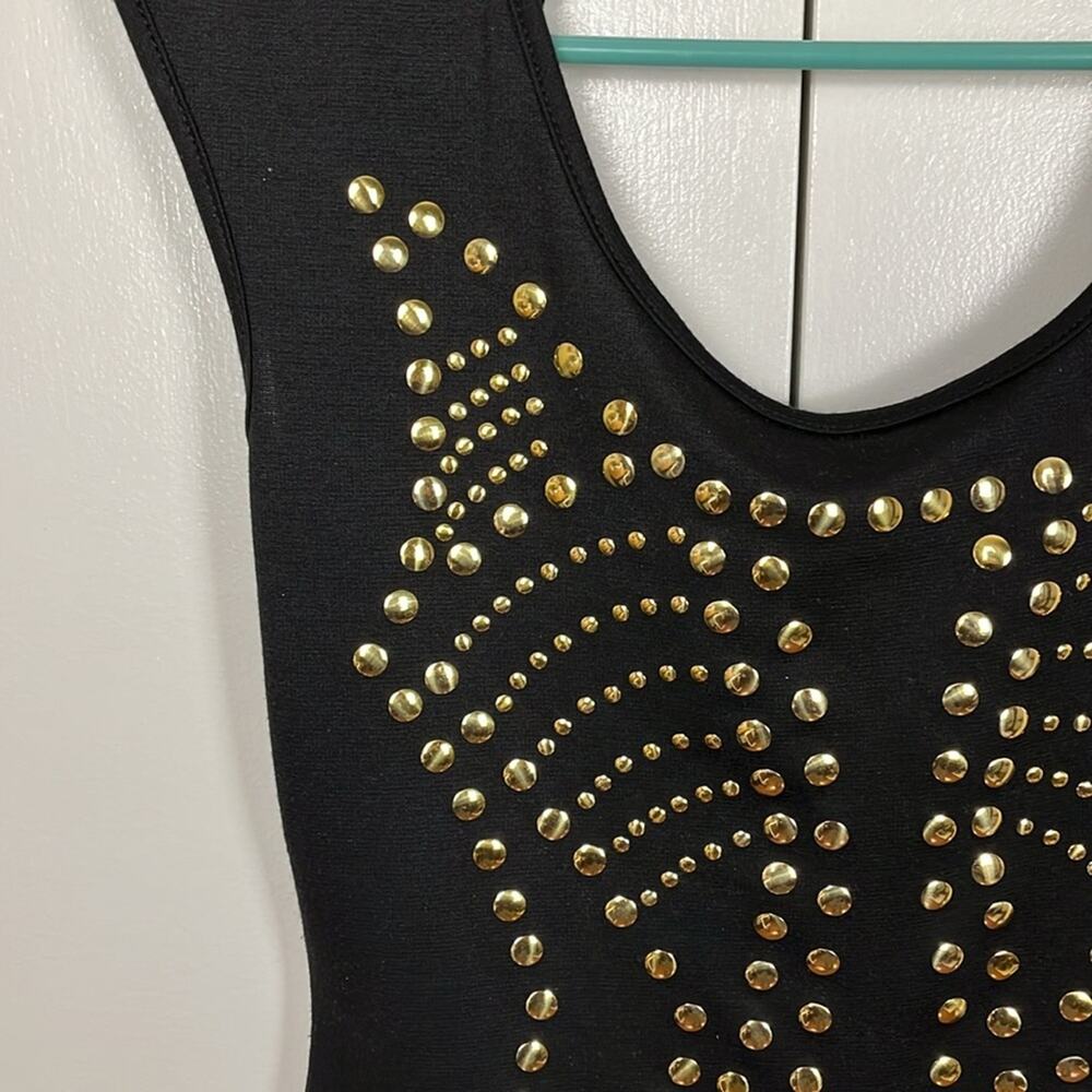 Symphony Knit Black Dress with Gold Metallic Dots Size Large Short Sleeveless - Picture 5 of 9